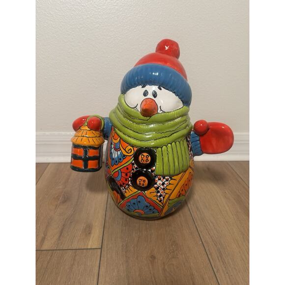 Mexican Talavera Pottery Snowman With Light 13” Holiday Christmas Decor Handmade - Picture 13 of 14